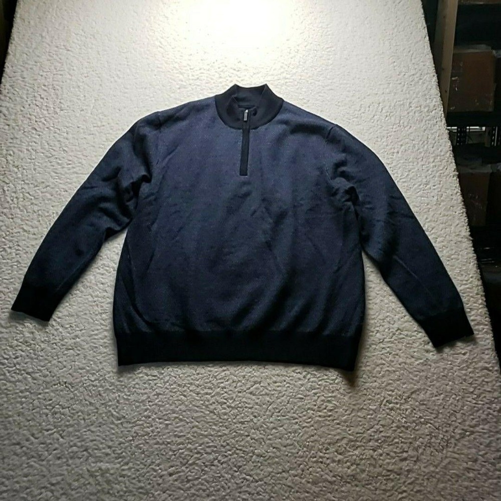 UNTUCKit Sweater‎ Mens XL Blue Merino Wool Quarter Zip Mock Neck Knit Pullover